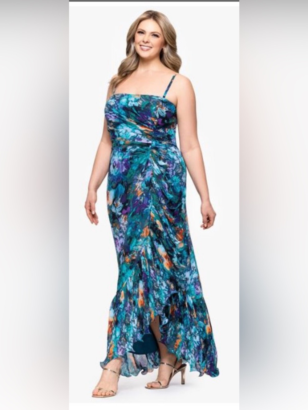 NWT Xscape Plus Chiffon Floral Strapless Ruffle Gown Size 18w (299 MSRP)